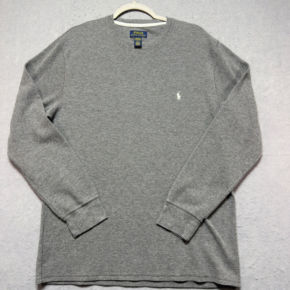 Polo Ralph Lauren Womens XL Gray Waffle Knit Thermal Long Sleeve Sleep Shirt
